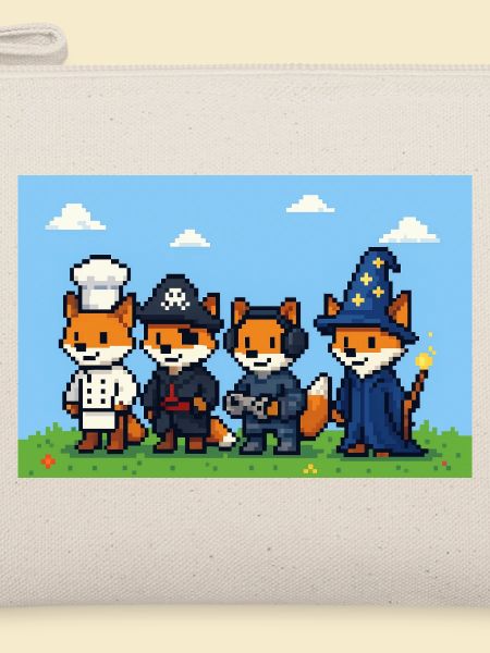 Pixelart Fuchsgruppe in Fantasiewelt