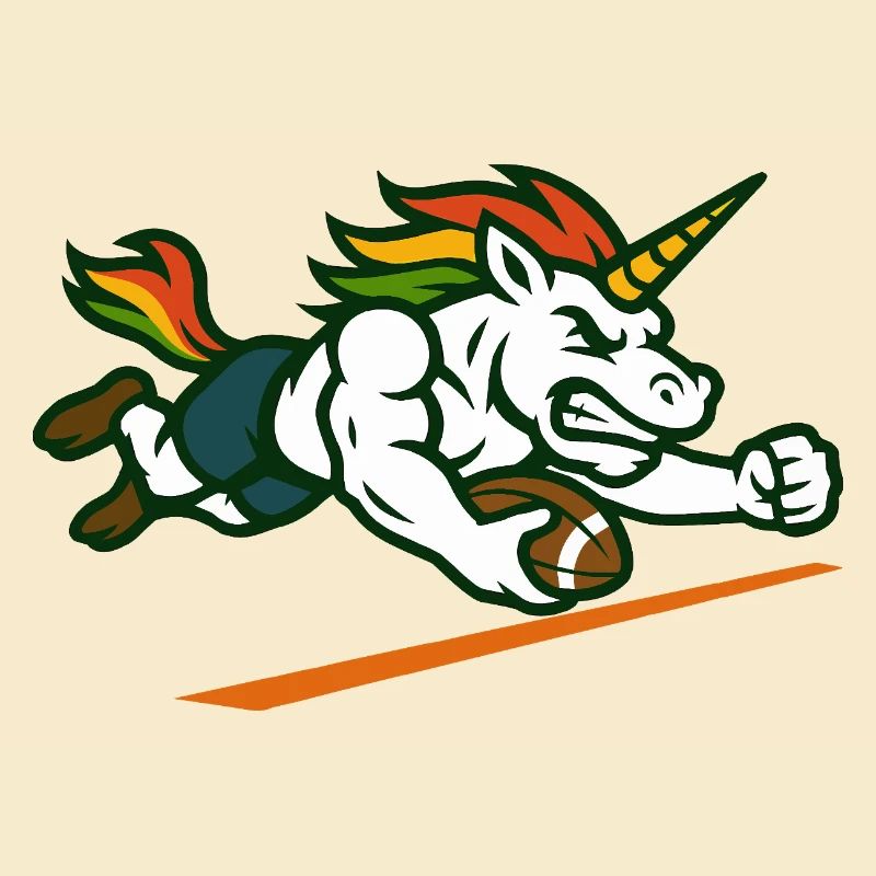 Einhorn-Fußball-Maskottchen-Design Power Runner