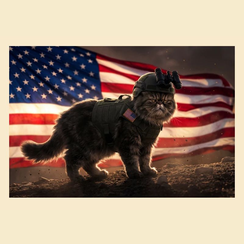 Katzenkrieger vor US-Flagge