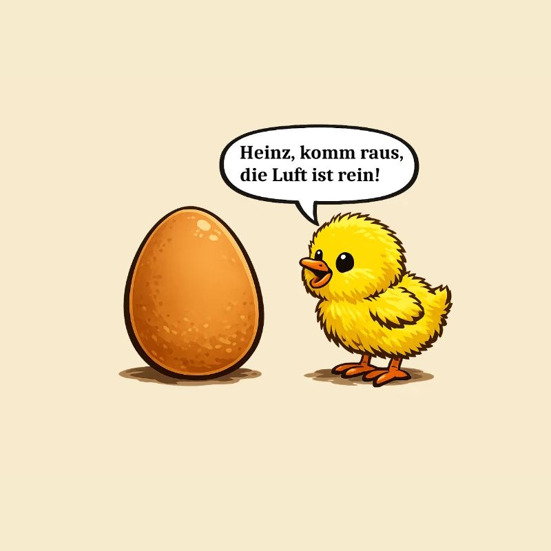 Chick Calling Buddy In Egg, Pun Cartoon