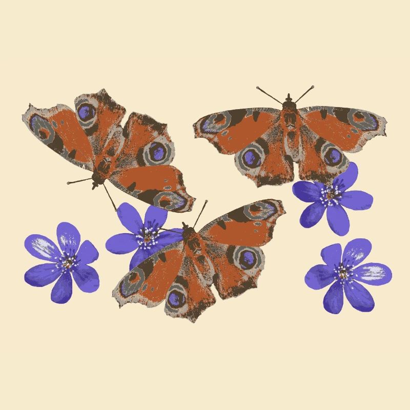  Pfauenauge Schmetterlinge Leberblümchen retro 3