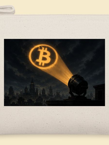 Bitcoin Scheinwerfer über der Stadt