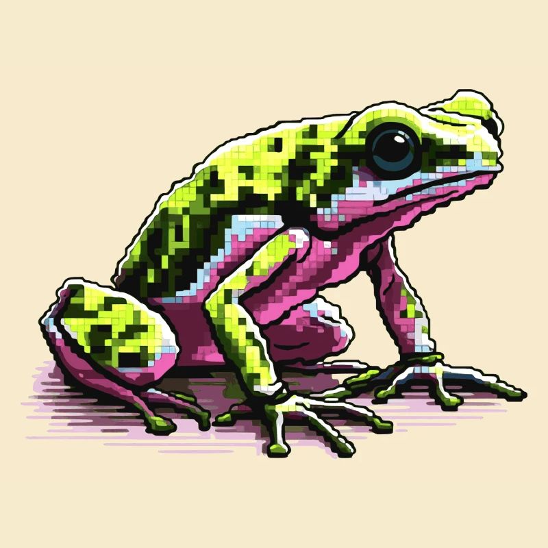 Grenouille à fléchettes empoisonnées dans des graphismes de pixels rétro colorés