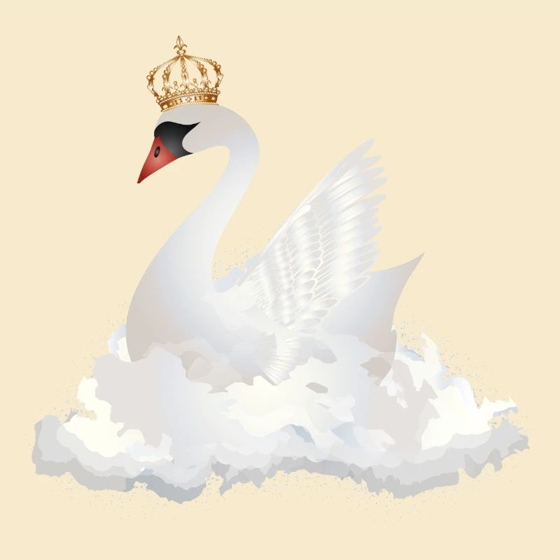 traumhafter Schwan in den Wolken mit einer Krone