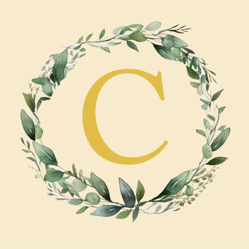 C monogramme, couronne d’Eucalyptus