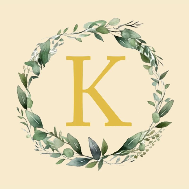 K Monogram, Eucalyptus Wreath