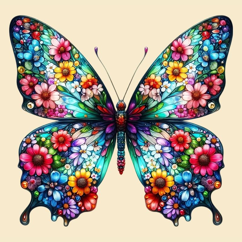 Papillon décoré de fleurs