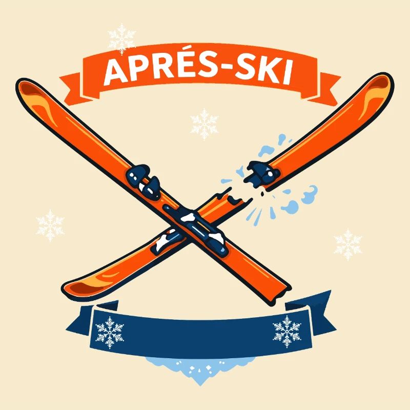 Comic ski crossed with cheerful banner