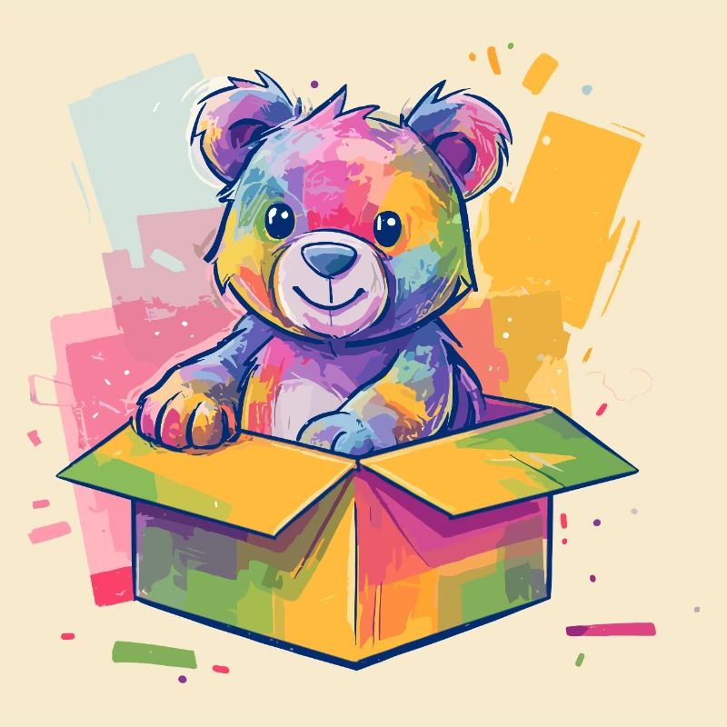 Regenbogenbär im Karton