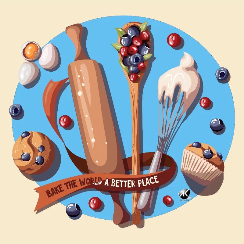 Baking Utensils and Blueberry Muffins Illustration