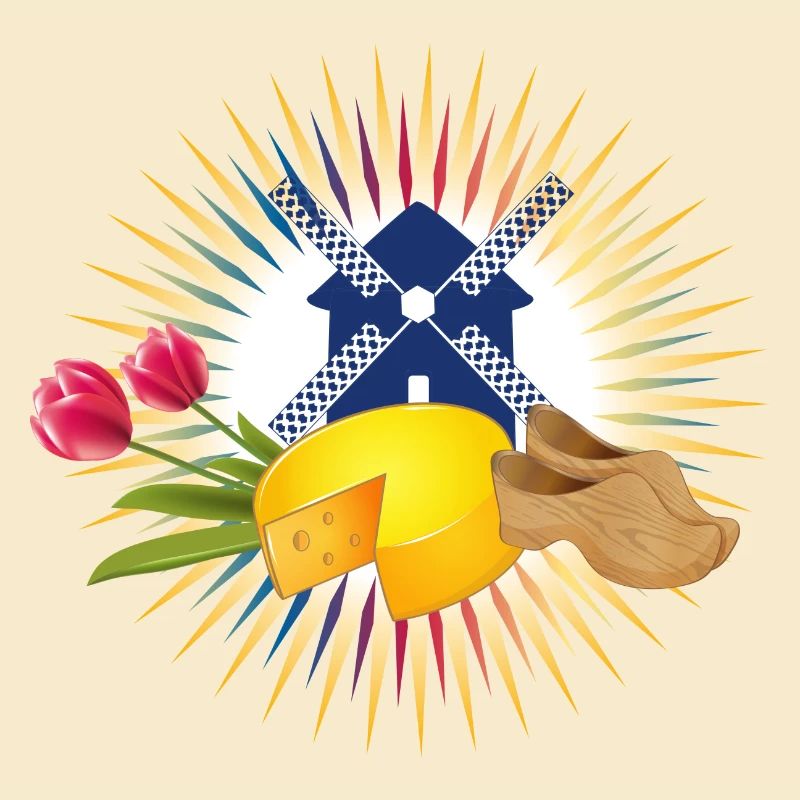 Windmill with tulips, clogs and Dutch cheese