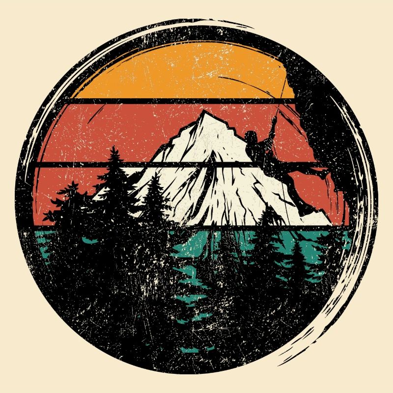 Retro Sunset Mountain Climb