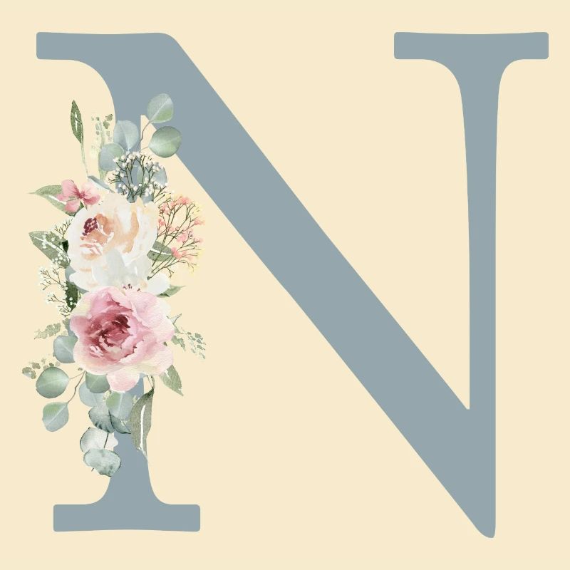 N| Monogramme | Eucalyptus Pastel Fleur Bleu