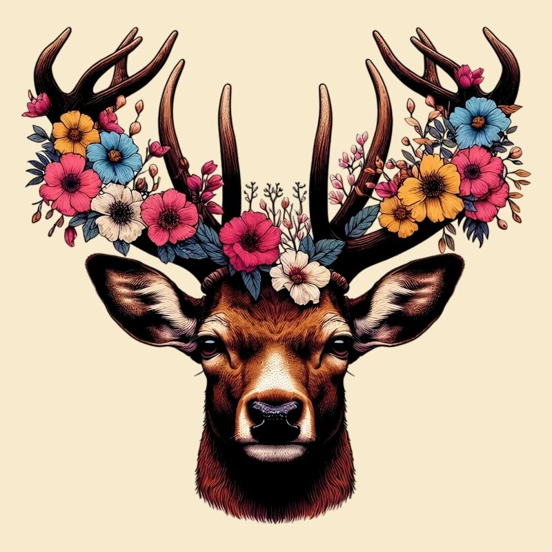 Hirsch mit Blumen