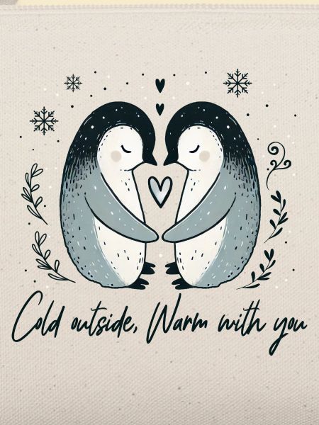 Zwei Pinguine in winterlicher Umarmung