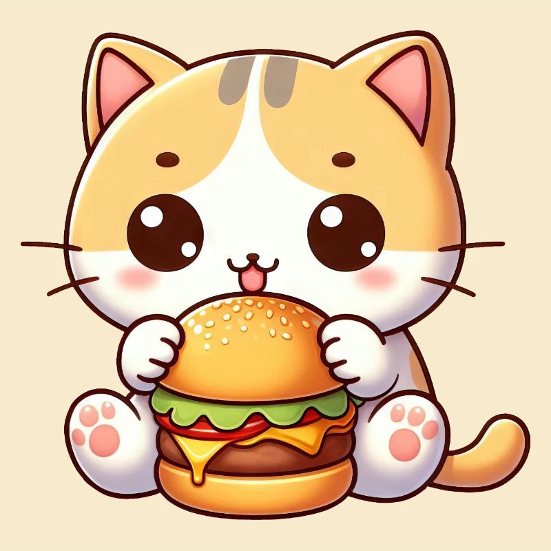 chat mignon dessin animé cheeseburger restauration rapide joie