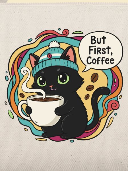 Kaffeezeit Katze mit Mütze
