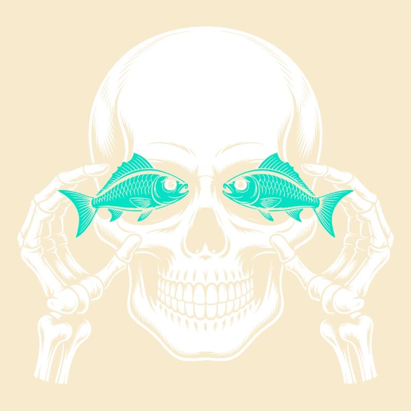 Skull and crossbones with fish