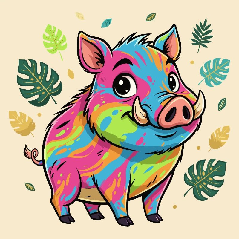 Regenbogen Schwein mit Herbstlaub