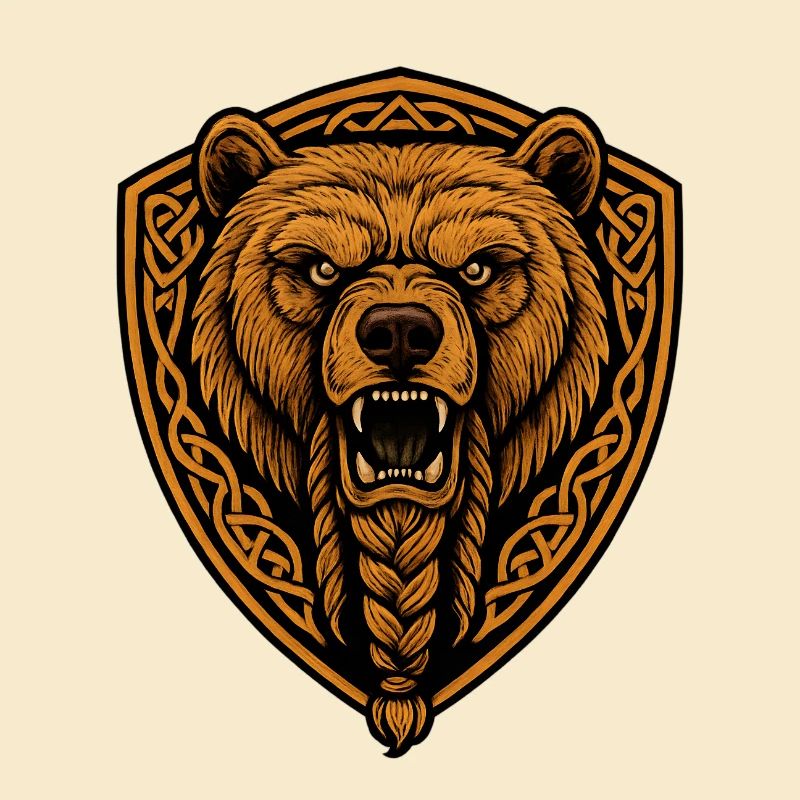 Brown bear in shield with braid
