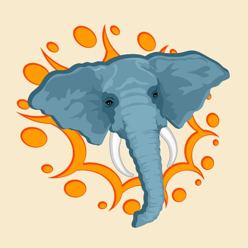 Éléphant bleu avec une broche orange