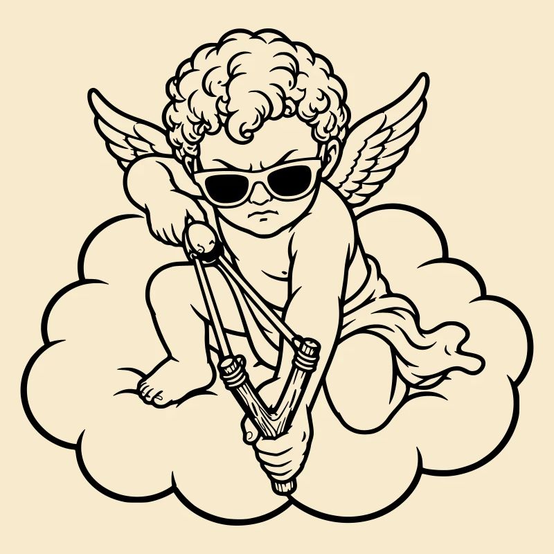 Wütender Cherub mit Steinschleuder