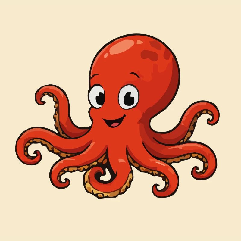Cuddly Red Octopus Cartoon
