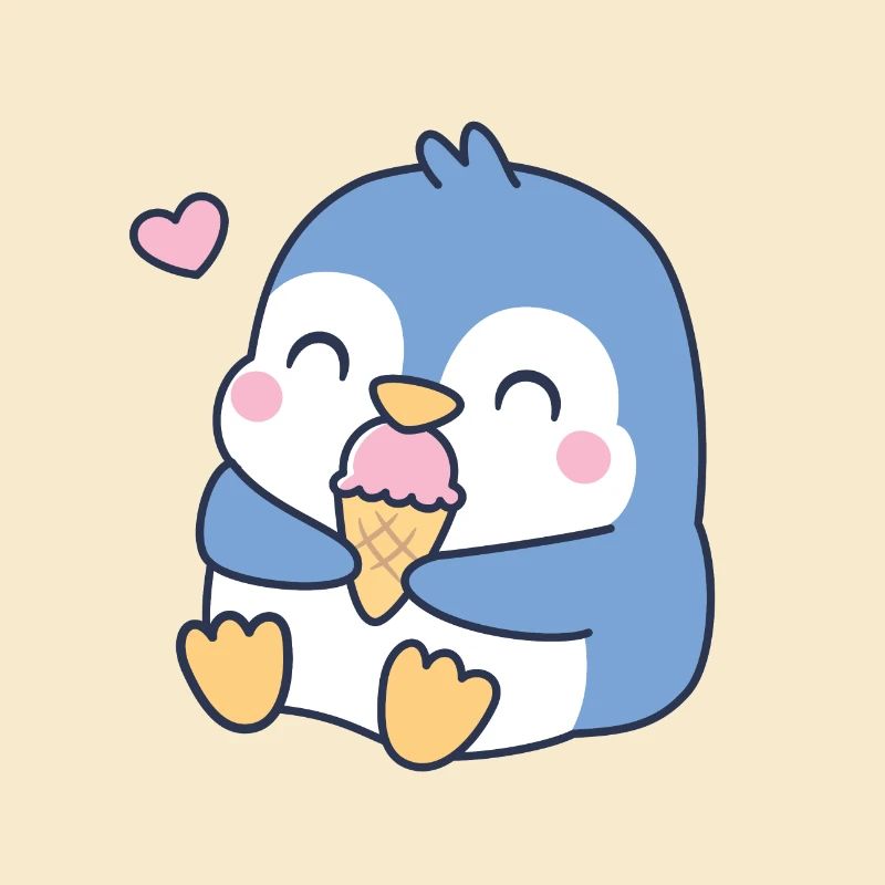 Netter blauer Pinguin liebt Eis