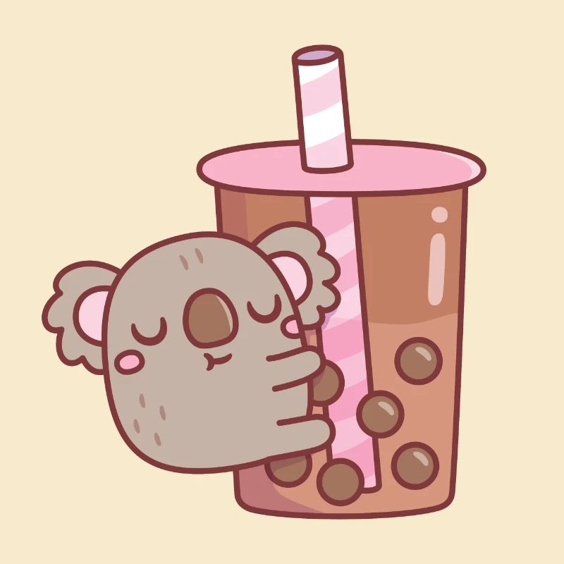 Mignon Chubby Koala Bear Hugging Bubble Tea