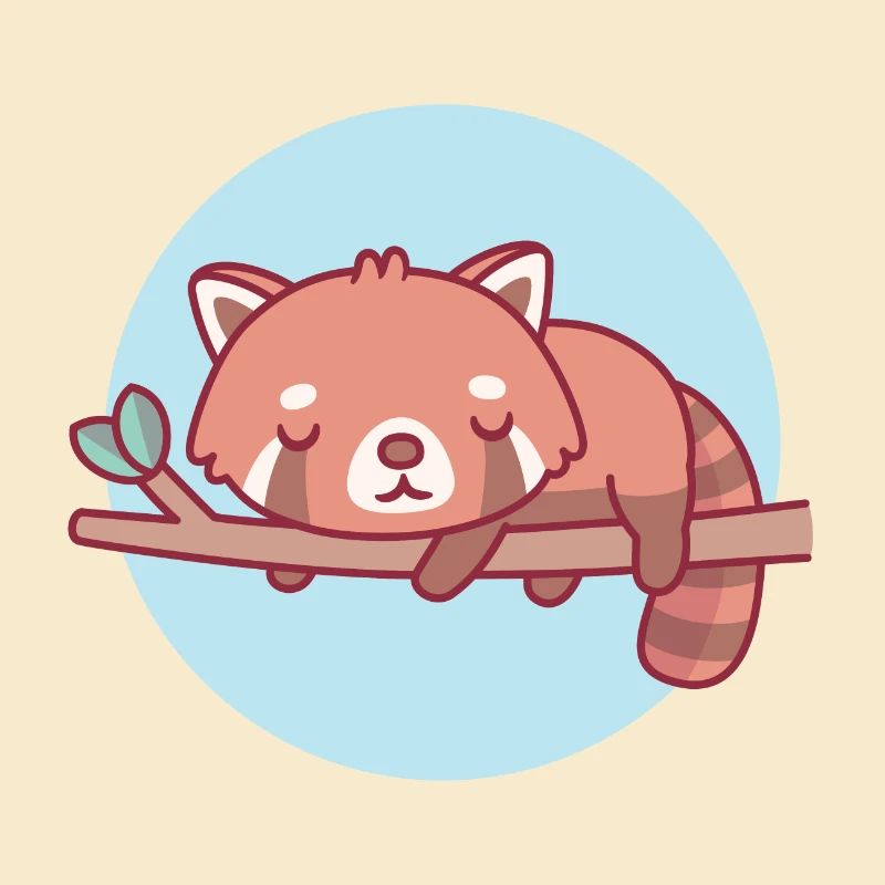 Cute Red Panda Sleeping On Tree Branch