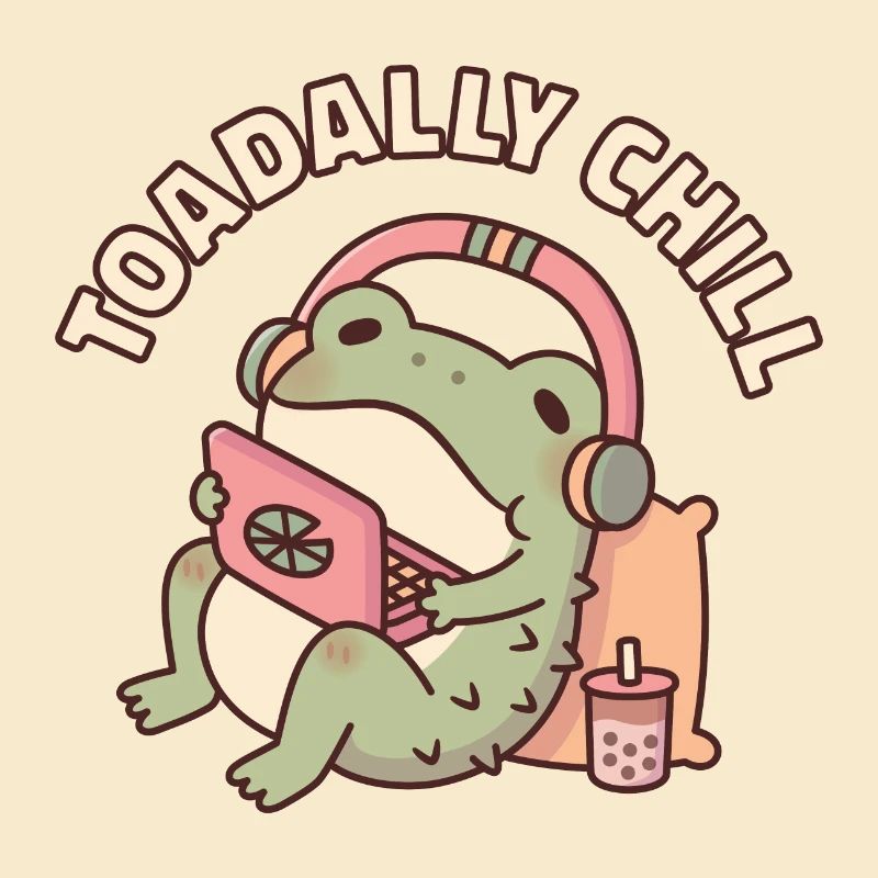 Cute Toad Relaxing With Laptop Toadally Chill