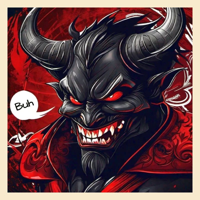 Evil grinning horror devil says boo
