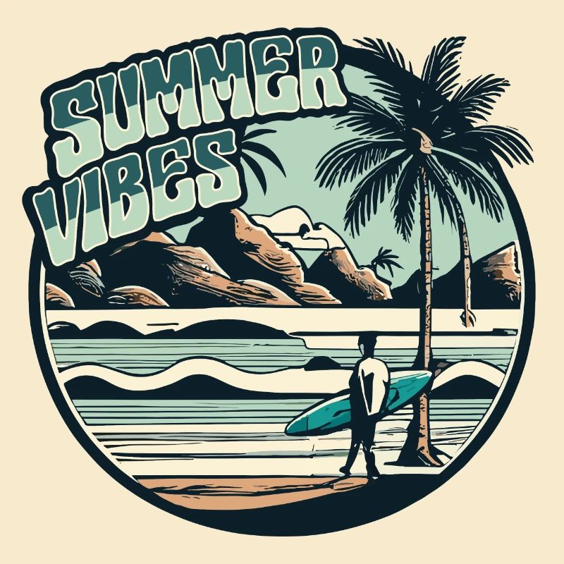 Retro Surfer Summer Palm Trees Beach Sun Vacation