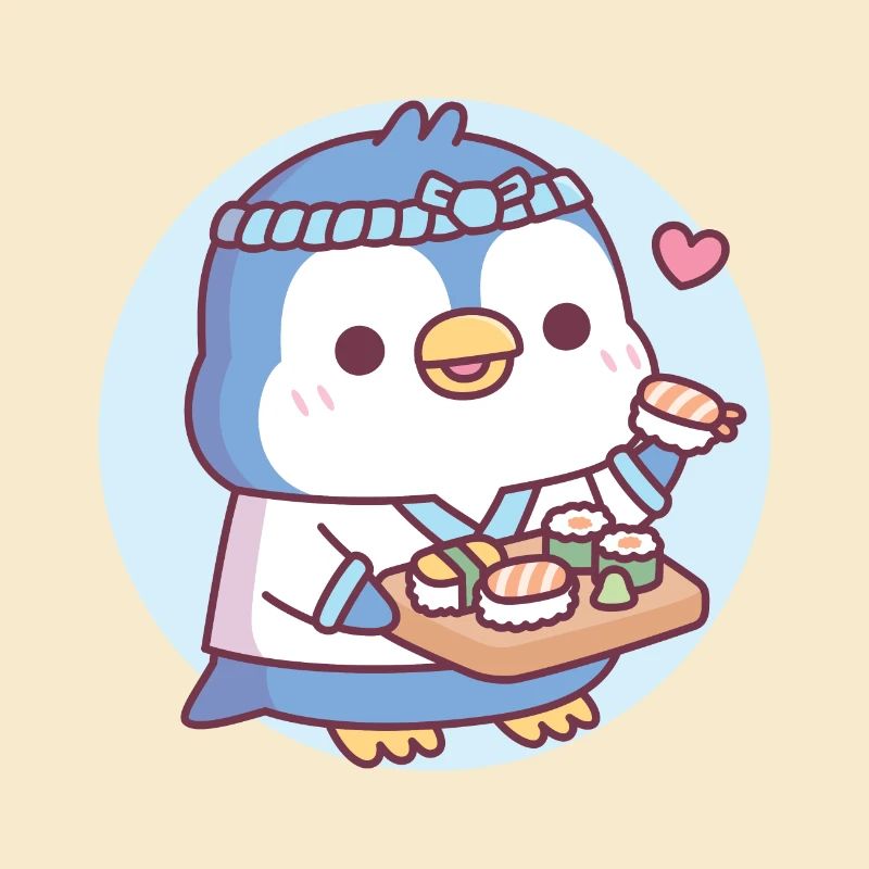 Cute Blue Penguin Sushi Chef