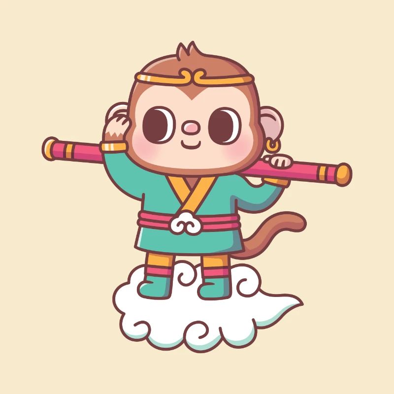 Cute Monkey Sun Wukong On Flying Cloud