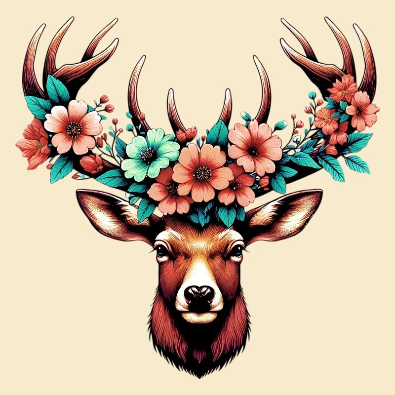 Hirsch mit Blumen