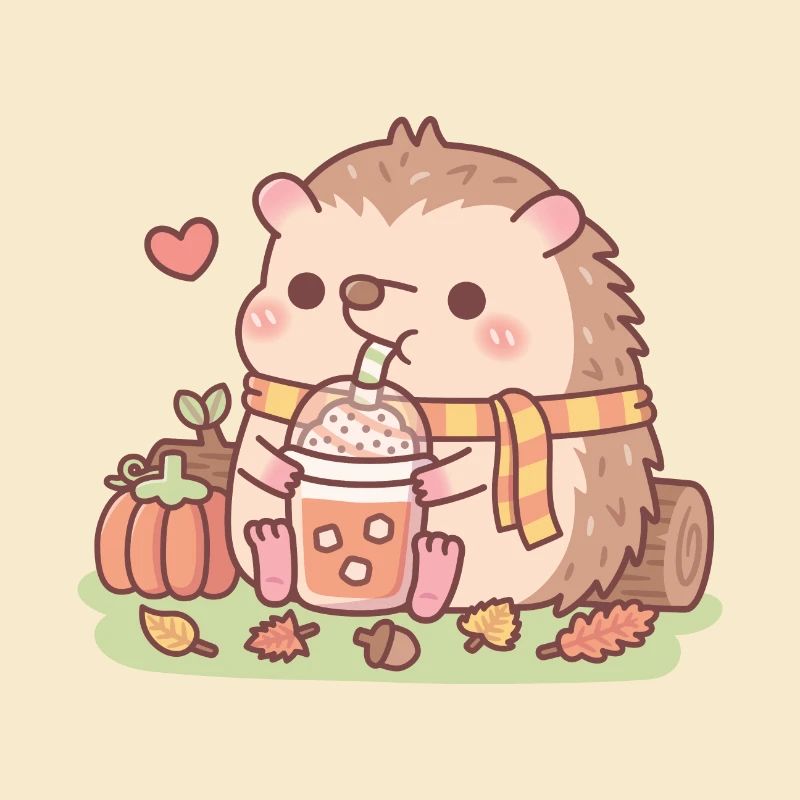 Hérisson mignon aime la citrouille épicée latte automne