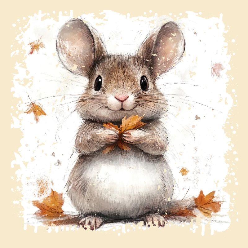 Niedlicher Maus mit Herbstlaub