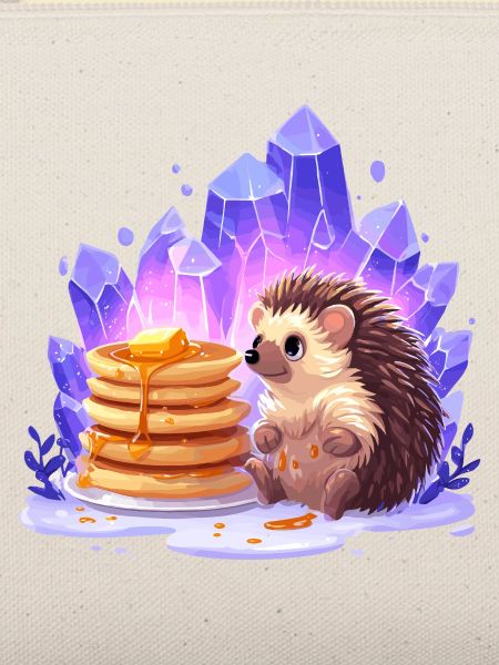 Igel mit Pfannkuchen und Kristallen