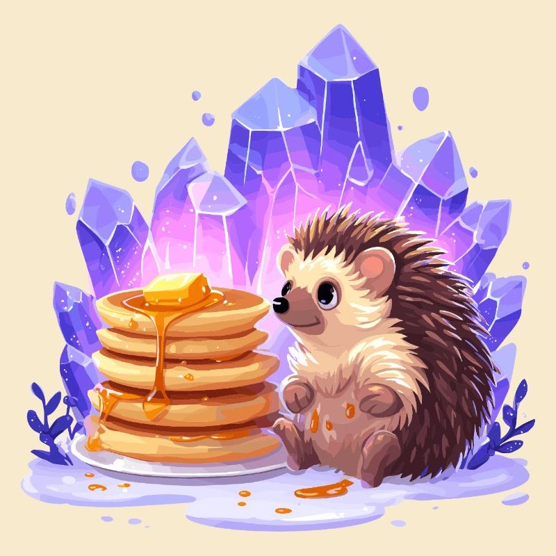 Igel mit Pfannkuchen und Kristallen