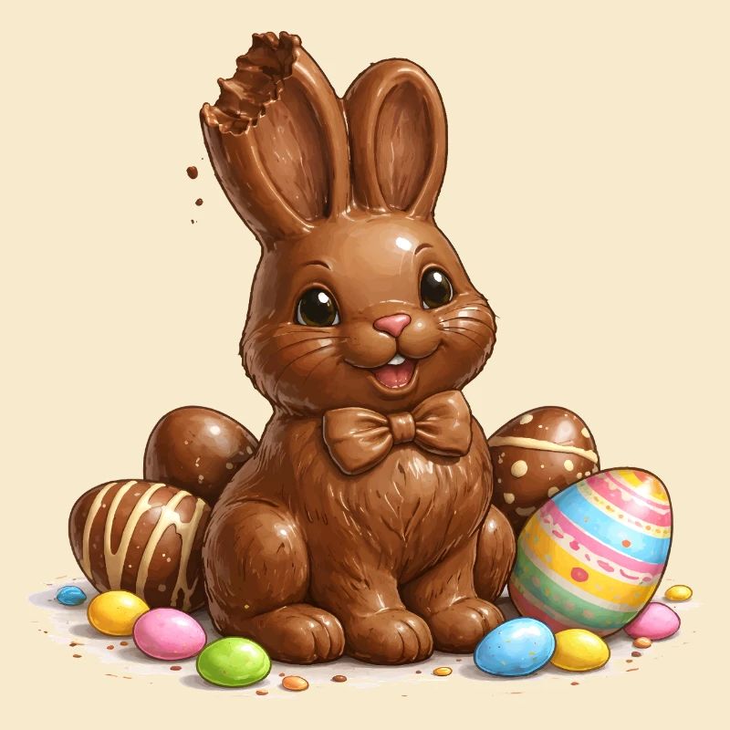 Chocolate bunny with Easter eggs