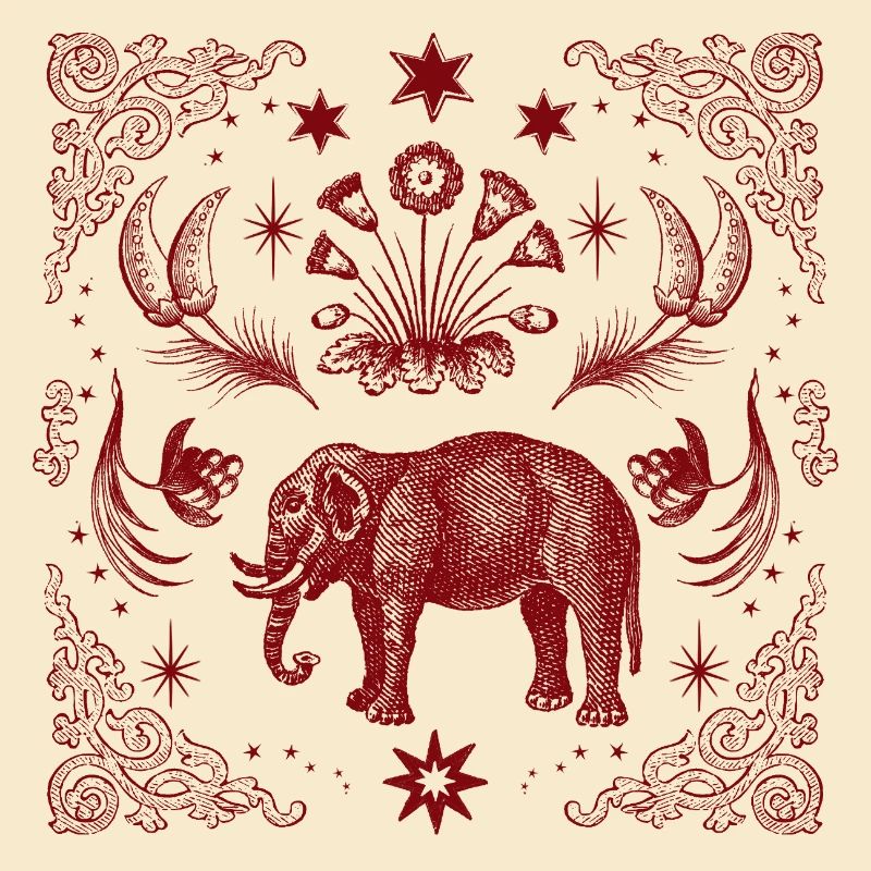 Red Ornament Elephant with Star Frame