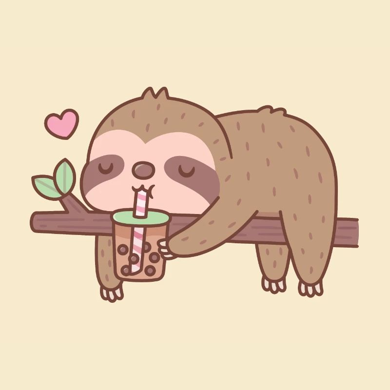 Cute Chilling Sloth Drinking Bubble Tea