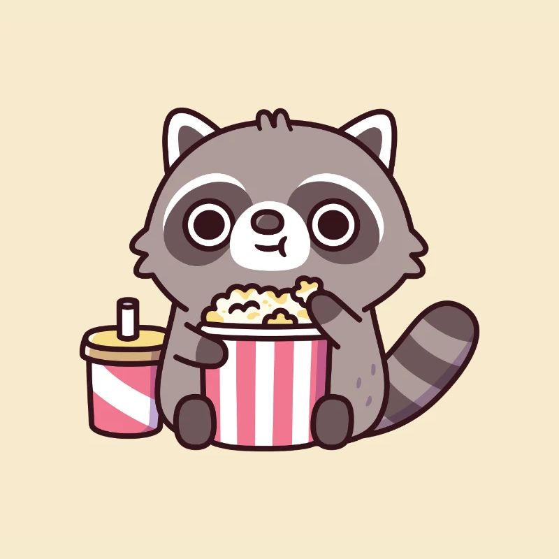 raton laveur mignon mangeant du pop-corn et buvant du soda