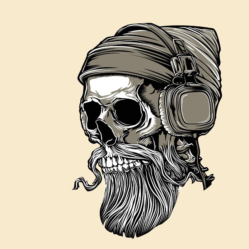 Bart Hipster Skull mit Kopfhörer