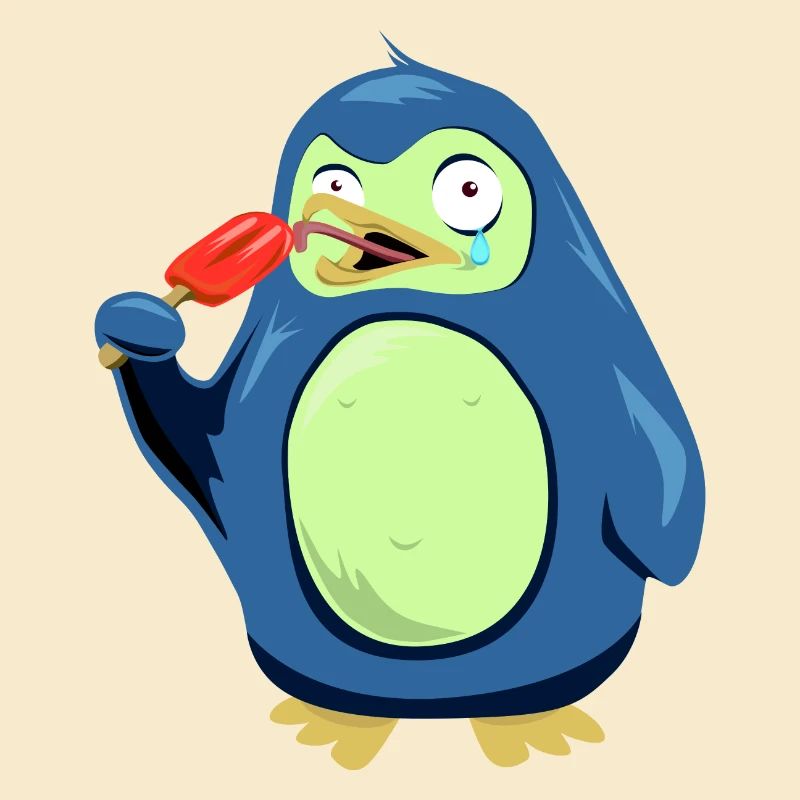 Frozen Pinguin isst Eis