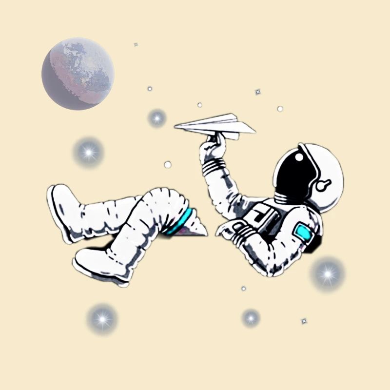 Astronaut. Astronaut spielt. Papierflieger