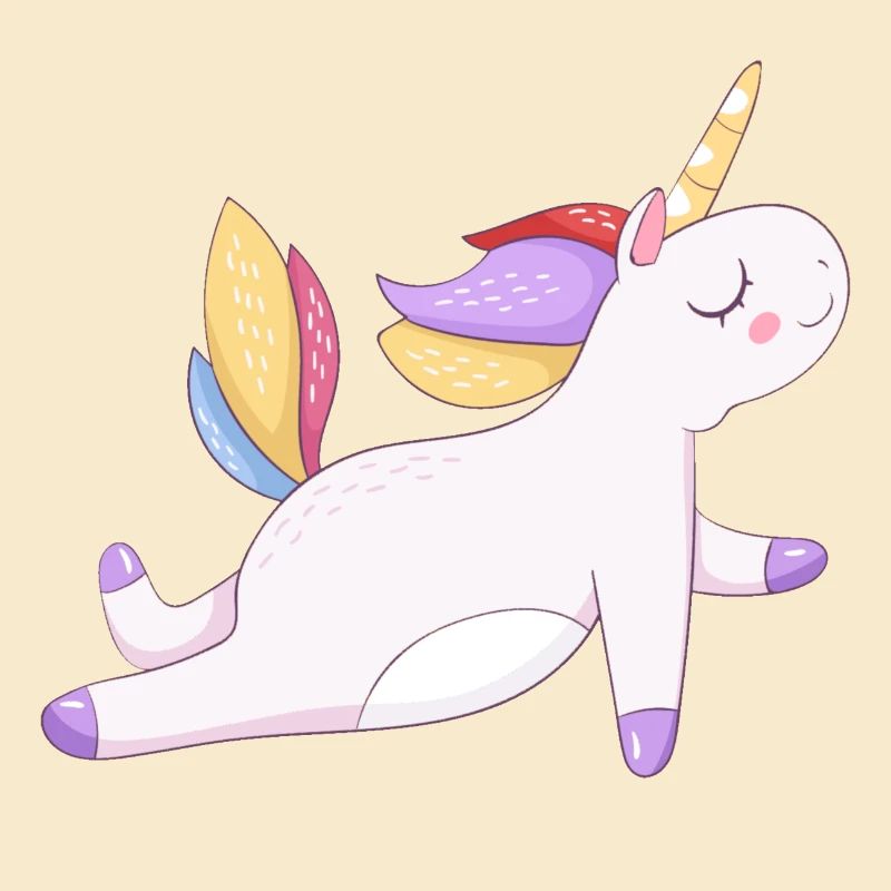 Buntes Einhorn sitzend, Pastellmuster