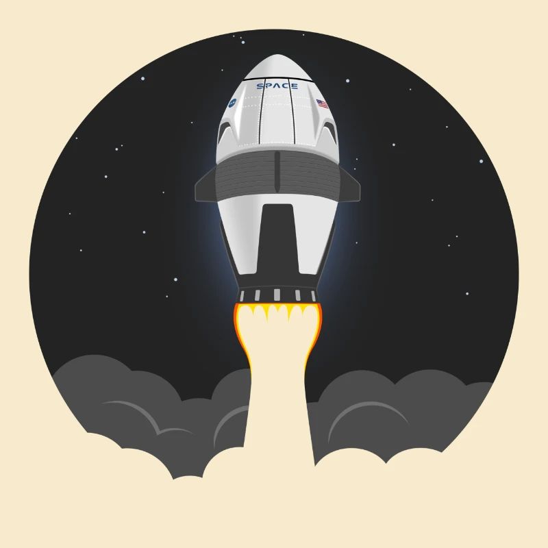 Space shuttle rocket flies into space