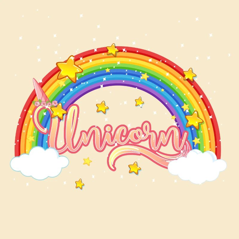 Bunter Regenbogen mit Einhornschriftzug